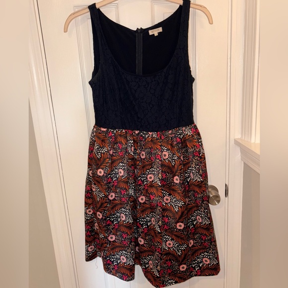 Anthropologie Weston Floral Sleeveless Dress with Navy Lace Top - Picture 2 of 4